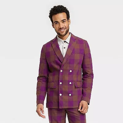 Houston White Adult Holiday Suiting Gingham Checkered Blazer - Purple/Brown XL • $16.99