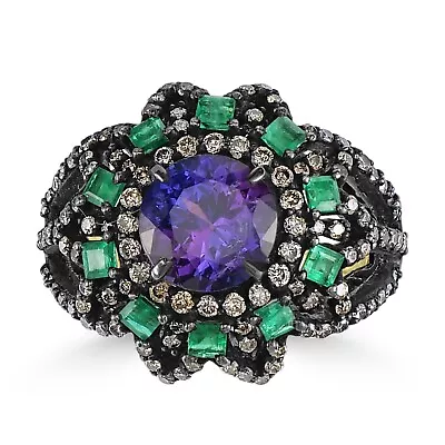 Victorian 4 Cttw. Tanzanite Emerald And Diamond Split Shank Cocktail Ring • £945.83