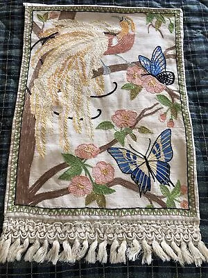 Vintage Arts & Crafts Era Heavy Embroidered Table Cover Wall Hanging Butterflies • $9.99
