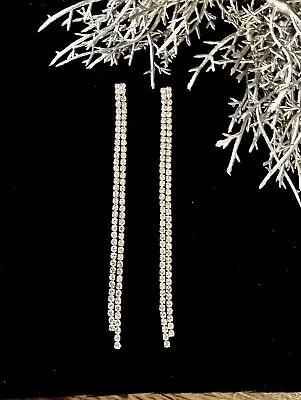 £5.75 • Buy Long String Diamante Earrings Double Chain Dangly Sparkly Party Glamorous