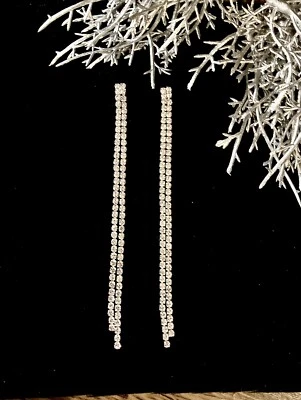 £5.75 • Buy Long String Diamante Earrings Double Chain Dangly Sparkly Party Glamorous