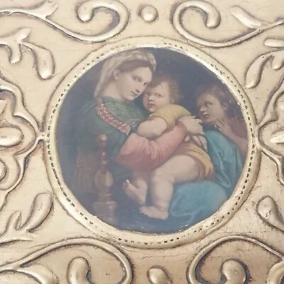 Vintage Italian Raphael Madonna Of The Chair Wooden Plaque 1944 Gilt Religious • $29.99