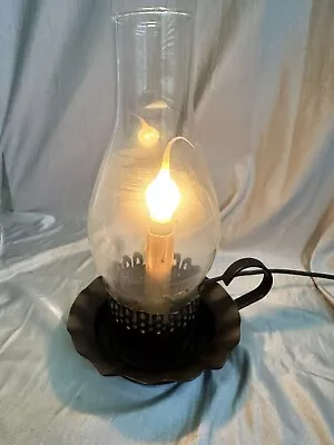 Hurricane Electric Lamp Vintage Look 10  Candle Glass Globe Metal Base • $20