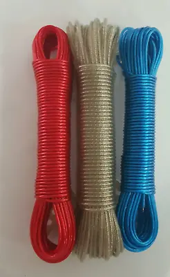 £4.99 • Buy Strong  Clothes  Metal Line Washing Line Plastic Coded  Garden Camping Cord 20m