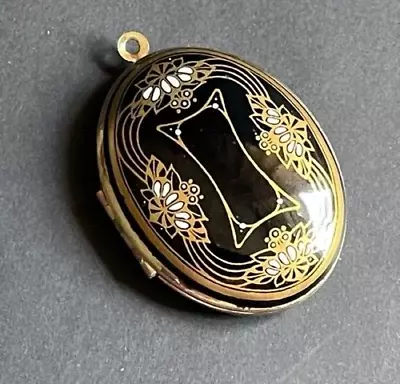 Vintage Michaela Frey Locket Black And Gold Tone Enamel Some Foxing Inside • £32.90