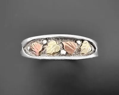 Black Hills Gold 12k Sterling Silver Tri Color Vtg Design Leaf Mens Ring S10.75 • $68