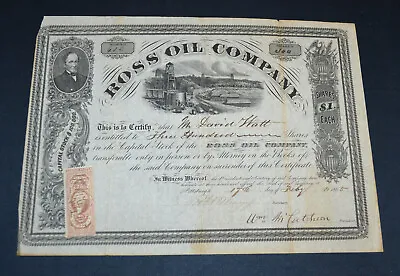 Ross Oil Company 1865 Stock Certificate – Petroleum Venango Pennsylvania • $124.95