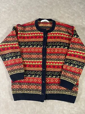 Vintage St. Michael Womens Cardigan Sweater Fair Isle Shoulder Pads Red 12/40 • $23.99