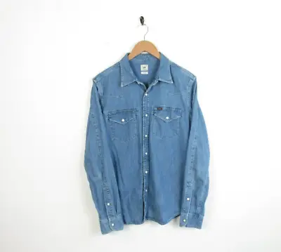 £22.99 • Buy Lee Western Shirt Denim Pearl Snap Vintage Size Medium Regular Fit 90s