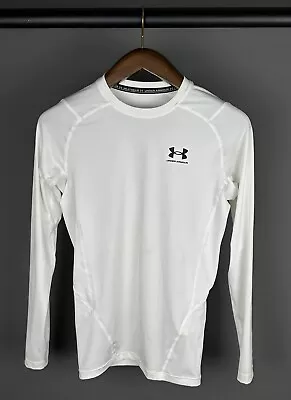 Men’s Medium Under Armour HeatGear White Compression Long Sleeve Gym Top T Shirt • £19.99