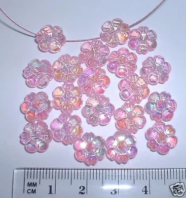 £0.99 • Buy 50 Pink Flower Daisy 10mm Faceted AB Iridescent Beads Plastic Acrylic Flat 