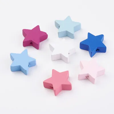 £1.50 • Buy Wooden Bow Tie, Heart, Star Beads - Pack Of 10 Mixed Colour.