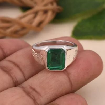 3Ct Emerald Cut Lab-Created Emerald Men's Engagement Ring 14k White Gold Plated • $95.19