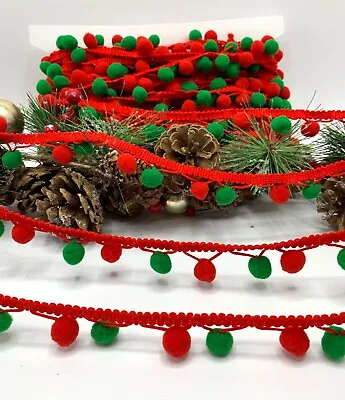 £2.95 • Buy Red Green Pom Pom Trim Christmas Sewing Crafts 15mm Pom Decor Bag Fancy Dress