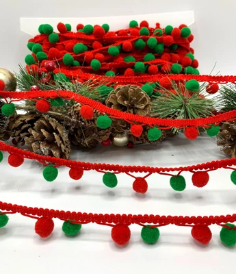 £2.95 • Buy Red Green Pom Pom Trim Christmas Sewing Crafts 15mm Pom Decor Bag Fancy Dress