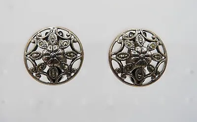Pair Of Ornate 925 Silver Marcasite Clip Earrings • £9.99