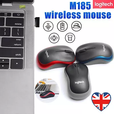 Logitech M185 Wireless Optical Mouse + USB Receiver Fit Compact PC Laptop Mouse • £5.15