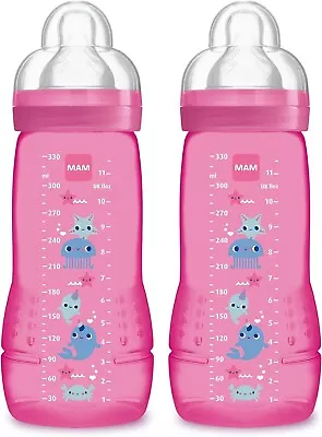 MAM Easy Active Baby Bottle | Easy To Hold | Fast Flow Teat | 4+ Months | Pink • £21.95