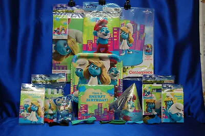 $49.99 • Buy The Smurfs Party Set # 14 Hat Plate Lootbag Tablecover Banner Centerpiece Jokey