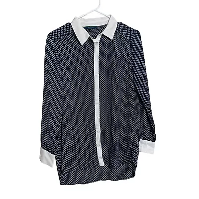 C Wonder Blouse Women's Small Navy Geometric Collared Button Up Top • $4.95
