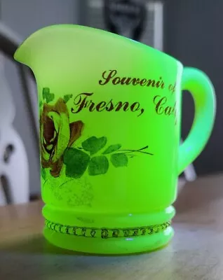 2 1/2  Custard Vaseline Glass Souvenir Mini Pitcher Fresno Calf. • $50