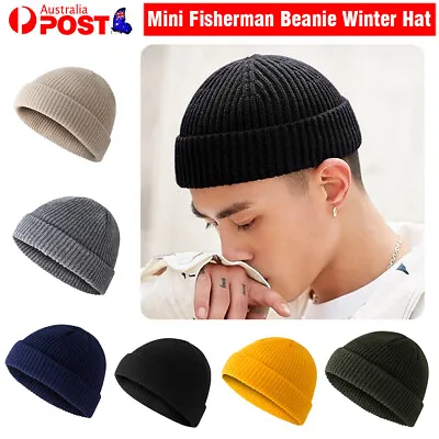 Men Women Mini Fisherman Beanie Winter Spring Hat Soft Knitted Docker Skull Cap • $9.54