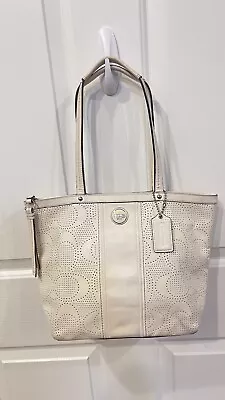 Coach Punched Leather Off White Tote Handbag • $39