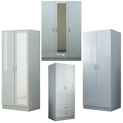 2/3 Door Grey Gloss/ Mirrored Combination Wardrobe - Modern Bedroom Furniture • £149.99