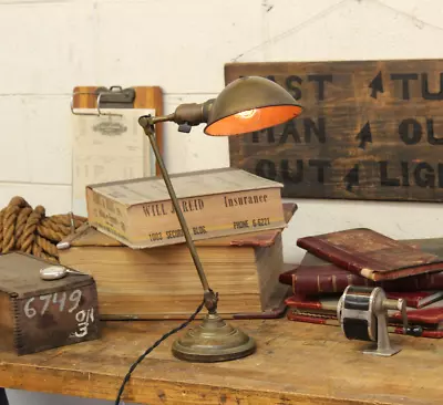 Vtg Antique Faries MFG Co Industrial Brass Desk Lamp Light Factory 1920s • $299