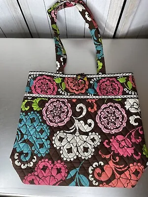 Vera Bradley Lola Large Tote Bag Shoulder Quilted Bag Brown Green Pink • $23.74