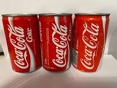Vintage Coca Cola 1980s 3x Empty Cans & Ring Pulls Attached Pop  330ml Rare   • £54.99