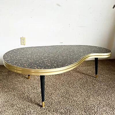 Mid Century Modern Mosaic Top Gold And Black Kidney Coffee Table • $695