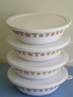 Set Of 4 Vintage Corelle Butterfly Gold 6.25  Soup Cereal Bowls With Lids • $30