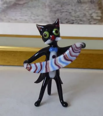 Vintage Murano Miniature Art Glass Cat In Tux With Accordion Figurine • £15