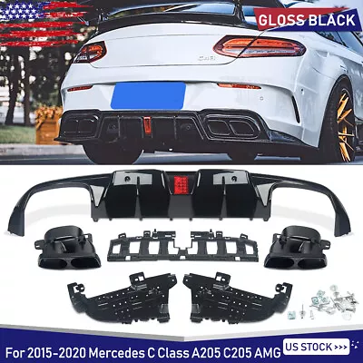 For 2015-19 Mercedes C Class Coupe C205 AMG Rear Diffuser + Exhaust Tips B-Style • $274.95