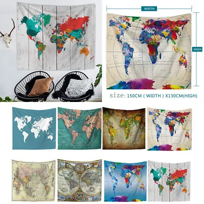$6.98 • Buy World Map Tapestry Wall Hanging Background Sofa Table Cover Home Decor 130*150cm