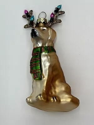 Pottery Barn Yellow Lab Dog Ornament Mercury Glass Antlers Christmas Holiday • $26.96
