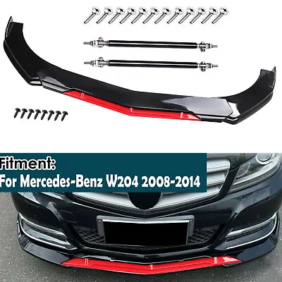 Front Bumper Lip Splitter Red + Strut Rods For Mercedes W204 C250 C300 C180 • $49.99