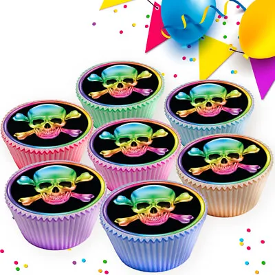 Multi Colour Skulls - Edible Cupcake Toppers Cake Decorations 9536 • £4.99