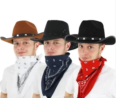 Adults Cowboy Hat & Bandana Set Western Fancy Dress Wild West Tv Sheriff Mexican • £5.99
