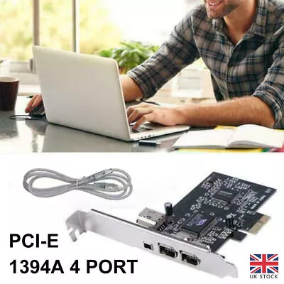 PCI-e 1X IEEE 1394A 4 Port Firewire Card Adapter 6-4 Pin Cable For Desktop PC UK • £14.63