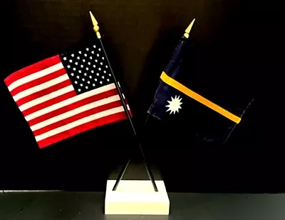 1 American & 1 Country Mini Rayon 4 X6  Desk Flag Set With Crossed 2-Hole Base • $13.95