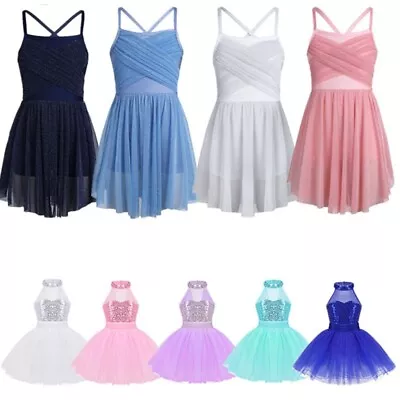 Kids Girls GymLeotard Dance Dress Overlay Lyrical Ballet Latin Ballroom Costumes • $23.62