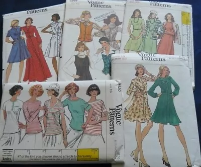 Lot Of 5 Vintage 1970s Vogue Sewing Patterns Misses Size 16 Dresses Vest Jacket • $36.79