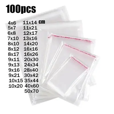 Thick Transparent Self-adhesive Cello Poly Bags Clear Plastic Cellophane Packing • $2.99