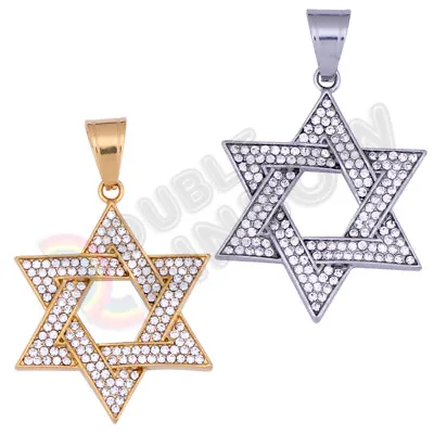 Men Stainless Steel Star Of David Pendant Gold Silver CZ Jewish P109 • $9.99