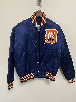 Vintage Starter MLB Detroit Tigers Satin Jacket Mens M Made USA Snap Button Navy • $89.97