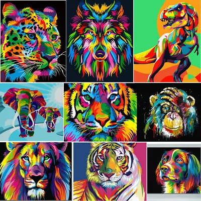 Animals Oil Painting Paint By Numbers Kit Canvas DIY Adult Kids Art XMAS Gift UK • £4.19