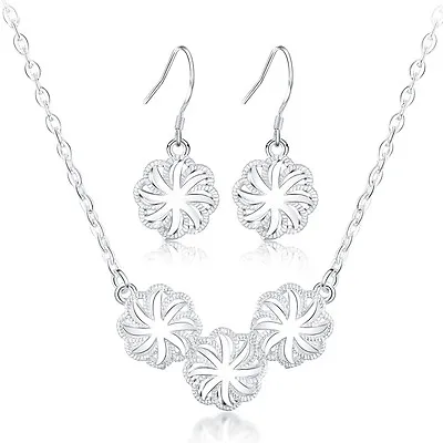 Cute Nice 925 Silver Fashion Wedding Charms Women Charms Earring Necklace Set • $2.70