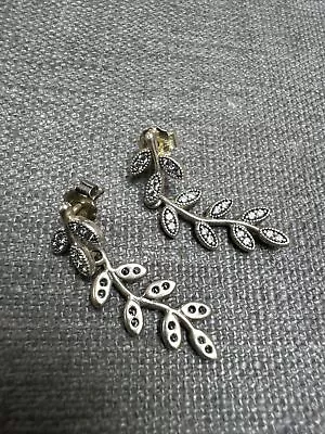 Genuine PANDORA Leaf Drop Dangle Sterling Silver Earrings S925ALE 30mm • £50